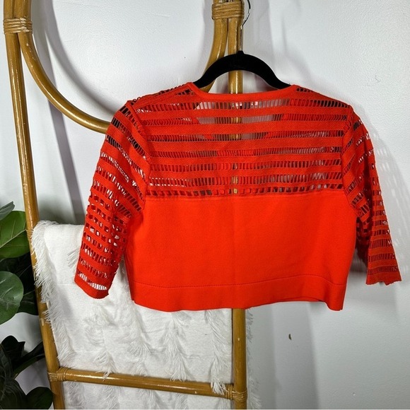 Lela Rose Red Short Sleeve Cropped Sweater sz M - Picture 2 of 6